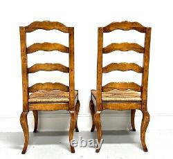 Late 20th C. Distressed French Country Dining Side Chairs with Rush Seats Pair A