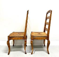 Late 20th C. Distressed French Country Dining Side Chairs with Rush Seats Pair A