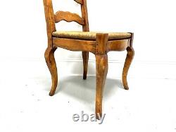 Late 20th C. Distressed French Country Dining Side Chairs with Rush Seats Pair A