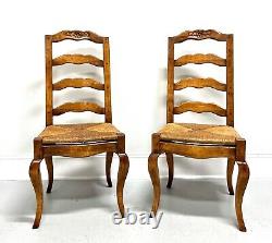 Late 20th C. Distressed French Country Dining Side Chairs with Rush Seats Pair A