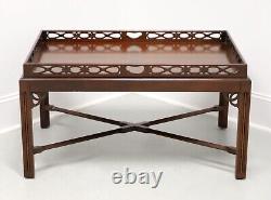 Late 20th Century Banded Mahogany Chippendale Coffee Table with Fretwork Gallery