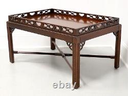 Late 20th Century Banded Mahogany Chippendale Coffee Table with Fretwork Gallery