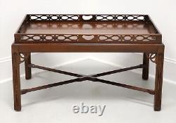 Late 20th Century Banded Mahogany Chippendale Coffee Table with Fretwork Gallery