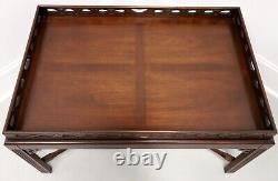 Late 20th Century Banded Mahogany Chippendale Coffee Table with Fretwork Gallery