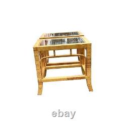 Late 20th Century Bielecky Brothers Style Pair Wrapped Wicker End Tables