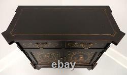 Late 20th Century Black Hand Painted French Louis XVI Console Cabinet