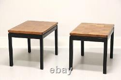 Late 20th Century Black Lacquer & Wood Parquet Side Tables Pair