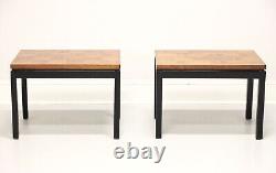 Late 20th Century Black Lacquer & Wood Parquet Side Tables Pair