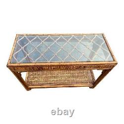 Late 20th Century Brown Boho Chic Style Rattan Wicker Console Sofa Table