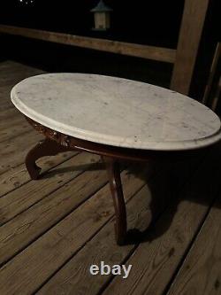 Late 20th Century Cherry Lyre Coffee Table With Italian Marble Top