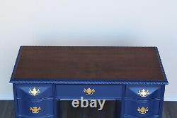 Late 20th Century Double Pedestal Blue Desk, Blue Desk, Mahogany Desk