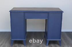 Late 20th Century Double Pedestal Blue Desk, Blue Desk, Mahogany Desk