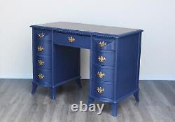 Late 20th Century Double Pedestal Blue Desk, Blue Desk, Mahogany Desk