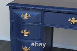 Late 20th Century Double Pedestal Blue Desk, Blue Desk, Mahogany Desk