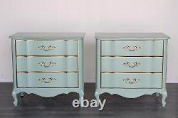 Late 20th Century French Provincial Style Green Nightstands, Pair of Nightstands