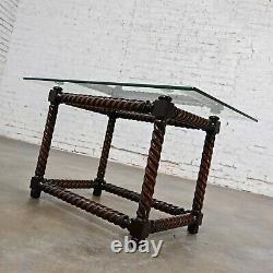 Late 20th Century Jacobean Style Barley Twist Base & Glass Top End Table