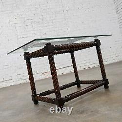 Late 20th Century Jacobean Style Barley Twist Base & Glass Top End Table
