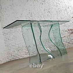 Late 20th Century Modern All Glass Sculptural Sofa Console Table Undulating Base