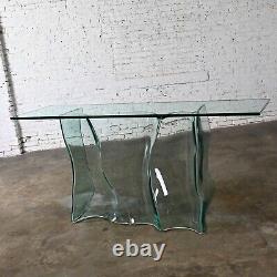 Late 20th Century Modern All Glass Sculptural Sofa Console Table Undulating Base