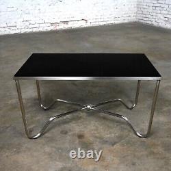 Late 20th Century Modern Brushed Steel Tube Coffee Table with Removeable Black G