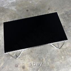 Late 20th Century Modern Brushed Steel Tube Coffee Table with Removeable Black G