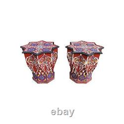 Late 20th Century Moroccan Large Hand Painted Carved Star Tables Multi-Color