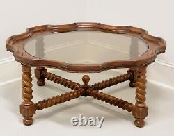 Late 20th Century Oak Barley Twist Jacobean Round Glass Top Coffee Table