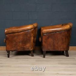 Late 20th Century Pair Of Dutch Sheepskin Leather Tub Chairs