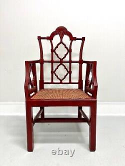 Late 20th Century Red Lacquered Carved Wood & Cane Asian Style Armchair