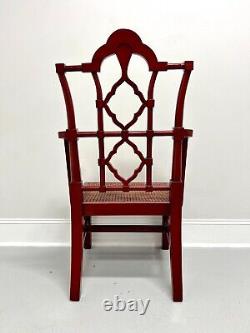 Late 20th Century Red Lacquered Carved Wood & Cane Asian Style Armchair