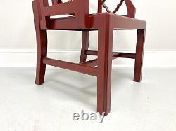 Late 20th Century Red Lacquered Carved Wood & Cane Asian Style Armchair