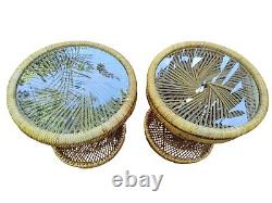 Late 20th Century Vintage Boho Coastal Woven Rattan & Bambo Drink/Side Tables