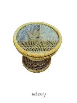 Late 20th Century Vintage Boho Coastal Woven Rattan & Bambo Drink/Side Tables