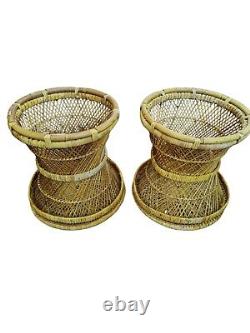 Late 20th Century Vintage Boho Coastal Woven Rattan & Bambo Drink/Side Tables