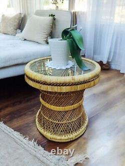 Late 20th Century Vintage Boho Coastal Woven Rattan & Bambo Drink/Side Tables