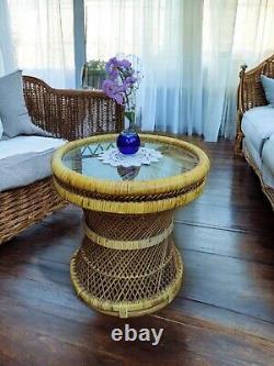 Late 20th Century Vintage Boho Coastal Woven Rattan & Bambo Drink/Side Tables