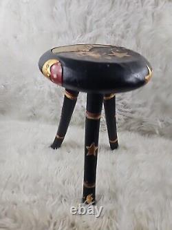 Late 20th Century Vintage Celestial Folk Art Stool For SaleVintage, hand painted