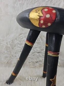 Late 20th Century Vintage Celestial Folk Art Stool For SaleVintage, hand painted