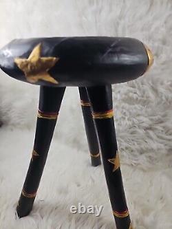 Late 20th Century Vintage Celestial Folk Art Stool For SaleVintage, hand painted