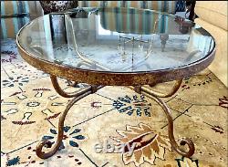 Late 20th Century Vintage Gilt Iron and Glass-Top Oval Coffee Table