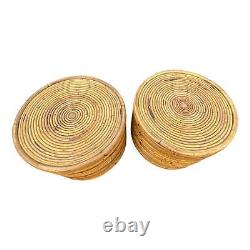 Late 20th Century Wrapped Rattan Brown Round Barrel Drum Tables a Pair
