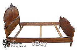 Late Art Deco Walnut Burl Antique Spanish Revival Full Size Double Bed Frame