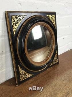 Late Georgian Antique Convex Mirror C19th Gilt Ebonised Decorative Panel Frame