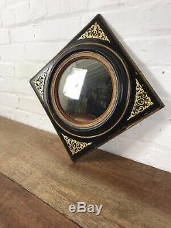 Late Georgian Antique Convex Mirror C19th Gilt Ebonised Decorative Panel Frame