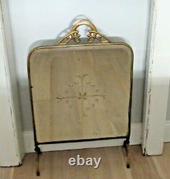 Late Victorian Antique Beveled Mirrored Brass Fireplace Screen