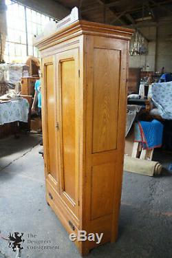 Late Victorian Antique Carved Oak Clothing Armoire Wardrobe Closet 81