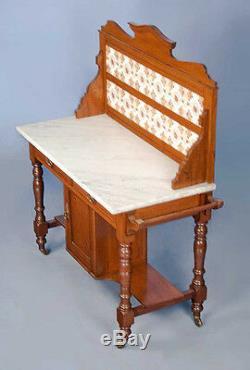 Late Victorian Antique Mahogany Marble Top Washstand