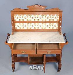 Late Victorian Antique Mahogany Marble Top Washstand
