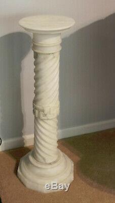 Late Victorian Antique WHITE MARBLE Pedestal Fern Plant Sculpture Stand GreekKey