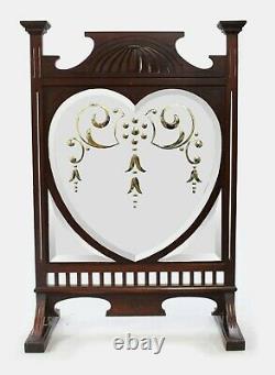 Late Victorian Art Nouveau Style Engraved Mirrored Fire Screen